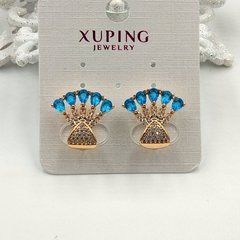 Сережки XUPING 15268. Позолота 18К. Камені: голубий циркон. Довжина: 15 мм. Ширина 17 мм.