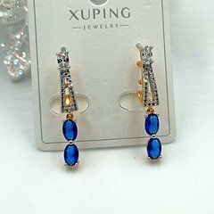Сережки XUPING 15885. Позолота 18К. Камені: синій циркон. Довжина: 30 мм. Ширина 5 мм.