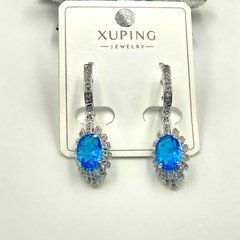 Сережки XUPING 15845. Родій. Камені: блакитний циркон. Довжина: 36 мм. Ширина 11 мм.